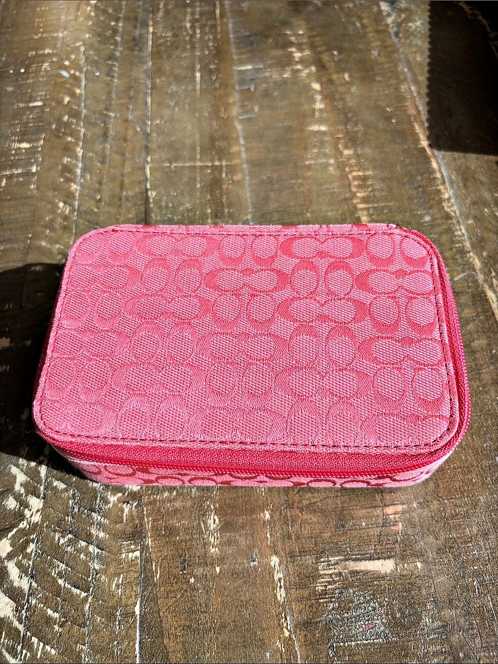 Coach Large Jewelry Box In Signature Canvas Pink